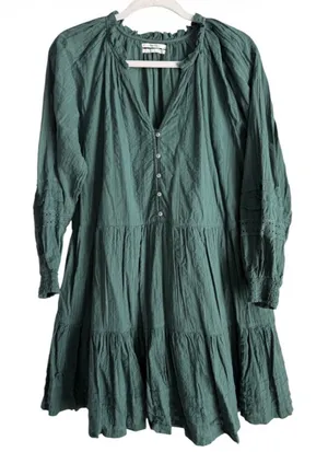 Anthropologie Carrie Mini Dress Green Peasant Tiered Tunic Lace Sleeve Sz S Boho thumbnail 1