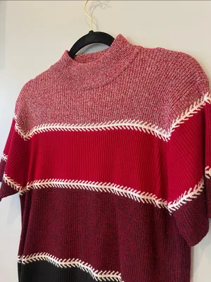 Chic Striped short sleeve Sweater - Red, Black, and White - vintage large thumbnail 2