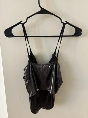 Zara Silver Ruffled Top NWT  thumbnail 3