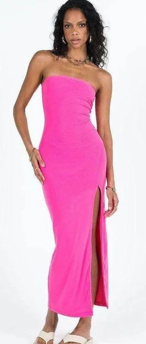 Panama Strapless Maxi Dress Hot Pink thumbnail 1