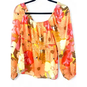 NWT DR2 Daniel Rainn | M | Melon Floral gathered Top Blouse Women's Peasant thumbnail 3