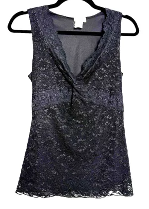 CDW Creative Design Vintage 90s Y2K Babydoll Lace Sleeveless Blouse Black Small thumbnail 1