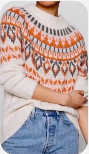 Aerie Pullover Knit Sweater Women's Cream Fair Isle Long Sleeve Sz S/P thumbnail 1