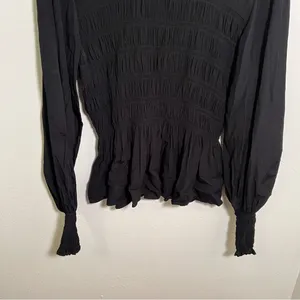 Whistles‎ Women's Size 10 Black Rosanna Shirred Top Long Sleeve Crewneck Keyhole thumbnail 8