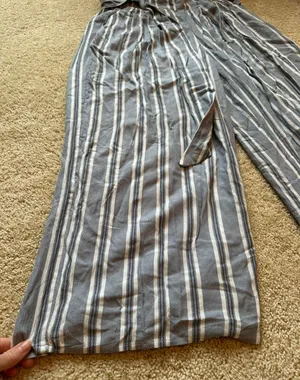 Hollister Ultra High Rise Linen Blue Striped Tie Pants thumbnail 4