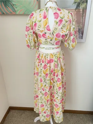Anthropologie En Saison Ula Midi Dress in Pink Fruits Multi Size Medium thumbnail 8