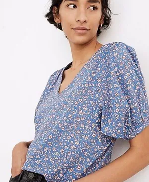 Madewell V-Neck Puff Sleeve Blouse Top thumbnail 1
