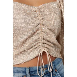💕JONATHAN SIMKAI💕 Sequin Ruched Front Top ~ Champagne Medium thumbnail 4