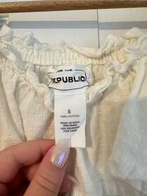 FOR THE REPUBLIC 100% Cotton Women’s Cream Ruffle Peasant Top, Small thumbnail 2