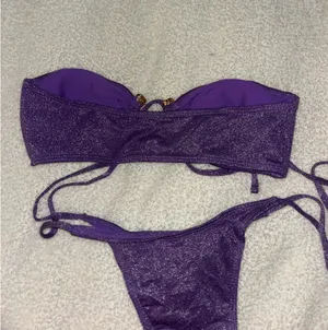 Zaful Purple strapless sparkly bikini set thumbnail 3