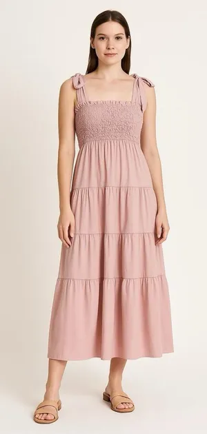 En Saison Matisse Smocked Cotton Midi Dress‎ Pink size small thumbnail 1