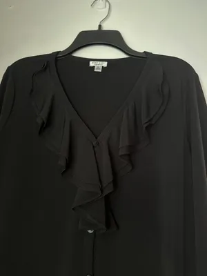 Nine West Black Ruffle Blouse XL Feminine Elegant Sheer Y2K old money retro thumbnail 3