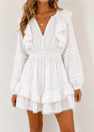 NWT Chelsea & Violet Amanda Cotton Ruffle Dress White Sz Large Boho Cottagecore thumbnail 1