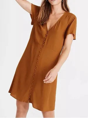 Madewell Rust-Brown V-Neck Dress thumbnail 1