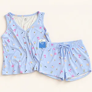 Way to Celebrate Women Blue Pointelle Pajama Set Summer Beach Print Small 4-6 thumbnail 4