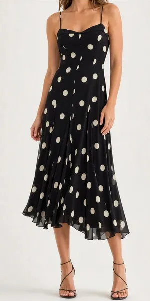 REFORMATION Fredo Polka Dot Midi Dress, Black, 0 (US) thumbnail 1