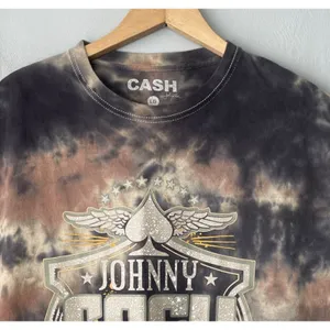 Johnny Cash T Shirt Size Large Grunge Emo Biker Goth Man in Black Tie Dye Tee thumbnail 2