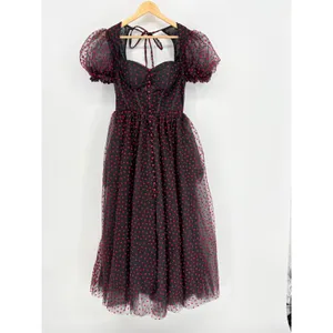 Heart Print Tulle Corset‎ Midi Dress Small Black Red Goth Coquette Prom Formal thumbnail 12