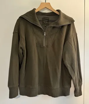 Aerie |‎ Woman's Olive Green Ribbed Quarter Zip Pullover Sweatshirt Fleece, XS thumbnail 1
