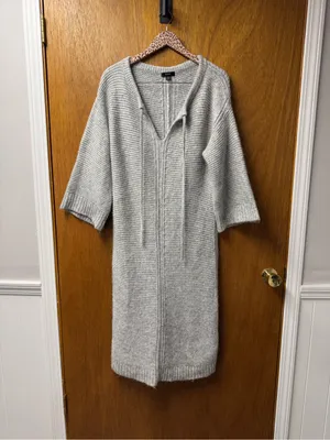 J. Crew Relaxed Tie Neck Long Sleeve Knit Sweater Midi Dress Wool Blend Gray S/M thumbnail 13