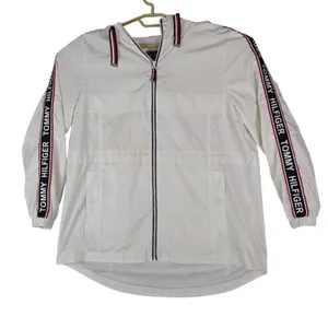 Tommy Hilfiger‎ Windbreaker Jacket Womens Large Long White Spellout thumbnail 1