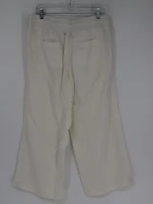 Athleta Womans Cabo Linen Wide Leg Pant White Size 12 Cropped Coastal Minimalist thumbnail 8