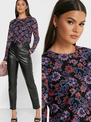 Banana Republic • floral print long sleeve mesh tee knit top blouse black sheer thumbnail 2