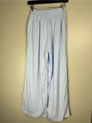aerie Light Blue Wide-Leg Linen Blend Lounge Pants Coastal Vacation thumbnail 3