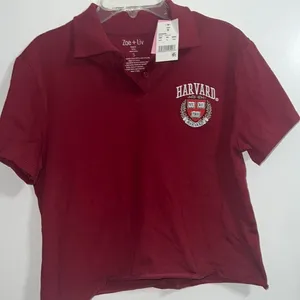 Women's Harvard Crop Top Polo Color: Rhubarb NWT S thumbnail 1