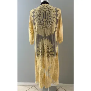 Rebellion Again Lace Duster Small Creamy Yellow Sheer Kimono Romantic Coquette * thumbnail 4