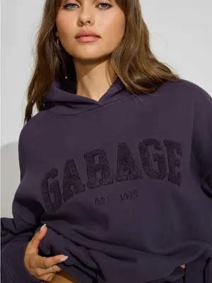 NWOT Garage Ultrafleece oversized Hoodie in plum with Chenille logo size s/m thumbnail 4