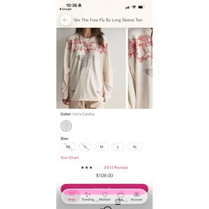 Free People We The Free Fly By Long Sleeve Tshirt Ivory Combo Star Embroidered M thumbnail 10
