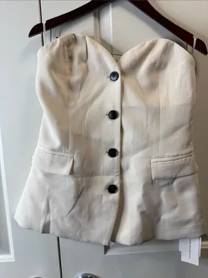 Commense Cream Strapless Sweetheart Tube Top Button Front Large NWT thumbnail 2
