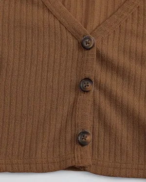SheIn Button Front Rib-knit Crop Tee thumbnail 4