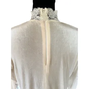Sheer Lace High Neck Blouse Ivory Embroidered Korea Vintage Style Medium thumbnail 6
