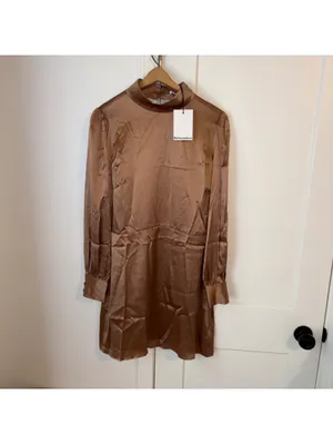 Reformation $278 Womans 12 NWT Kim 100% Silk Mock Neck Mini Dress Open Back thumbnail 3