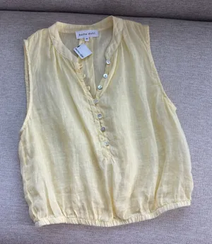 NWT Bella Dahl Linen Top XS Yellow Button Front Coastal Chic Cottage Preppy thumbnail 1