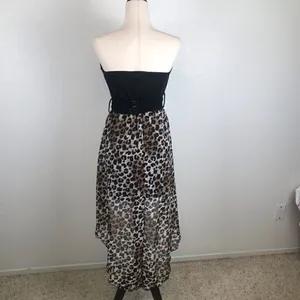 Vintage Y2K strapless bow embellished belted Hi/low leopard print mini dress‎ thumbnail 2