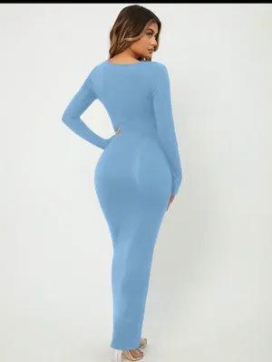 SHEIN Light Blue Long Sleeve Scoop Neck Maxi Dress thumbnail 2