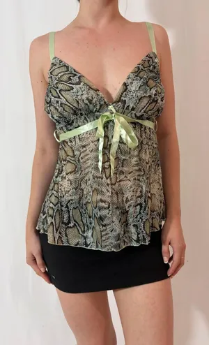 Green Snakeskin Print Mesh Sheer Fairy Y2K Festival Cami thumbnail 1