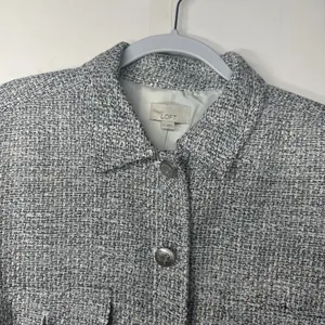 LOFT Womens Large Gray Tweed Cropped Jacket Short Sleeve Button Front thumbnail 7