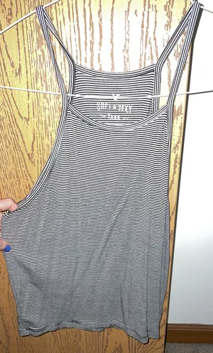 American Eagle Stretchy Black & White Stripe Tank thumbnail 2