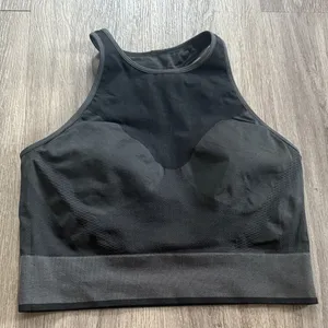 lululemon Black High-Neck Sport Bra Seamless Mesh Supportive Training Tank Top thumbnail 2