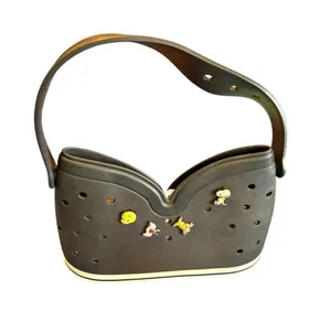 Crocs Vintage Authentic Molded Rubber Saddle Shoulder Bag Black White Trim Rare thumbnail 1