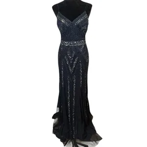 Marina V-Neck Beaded Navy Blue Formal Gown Size 6 Prom Hoco Ball Gala Retail$230 thumbnail 8