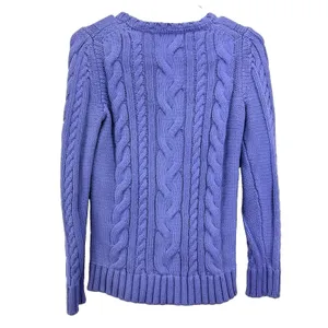 LL Bean Periwinkle Double L Mixed Cable Crew Neck Pullover Cotton Sweater XS Blue thumbnail 6