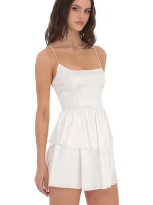 Lucy in the Sky Satin Jaquard Ruffle Mini Dress White Small NWT FLAW thumbnail 3
