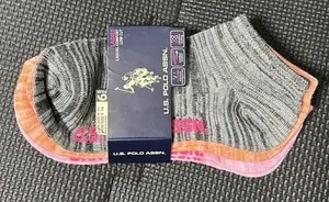 US Polo Assn Womens 6 Pair Low Cut‎ Socks Grey Pink Orange Space Dye Size 9-11 thumbnail 1
