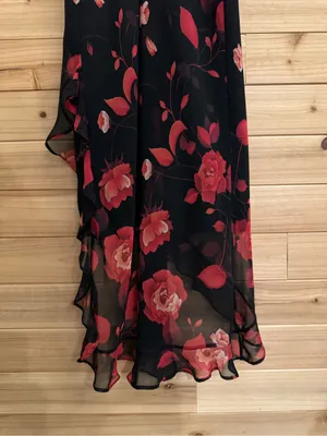 Vintage Y2K Small Black Red Floral Rose Ruffle Maxi Dress Salsa Whimsigoth Party thumbnail 7