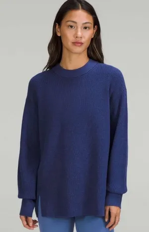 NWT lululemon Merino Wool-Blend Ribbed Crewneck Sweater Heathered Psychic Blue 4 thumbnail 1